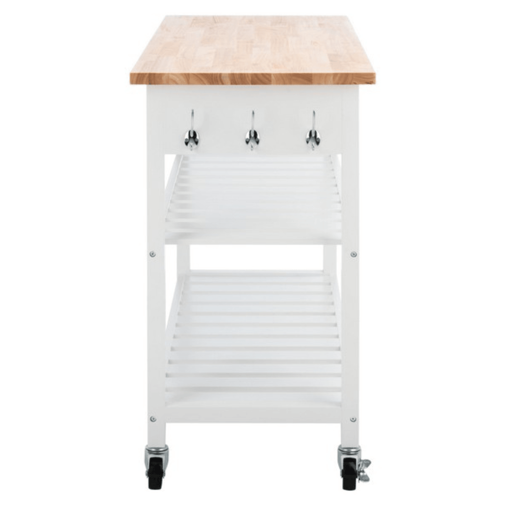 White Two Shelf Two Drawer Kitchen Cart With Wood Top - Bar & Serving Carts - The Well Appointed House