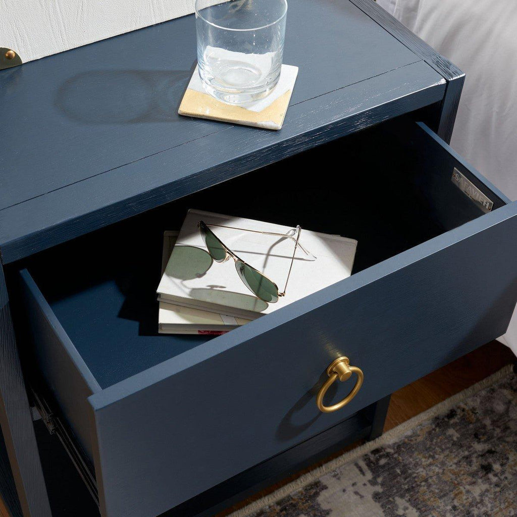 Acacia Wood One Drawer Contemporary Nightstand in Navy - Nightstands & Chests -  The Well Appointed House