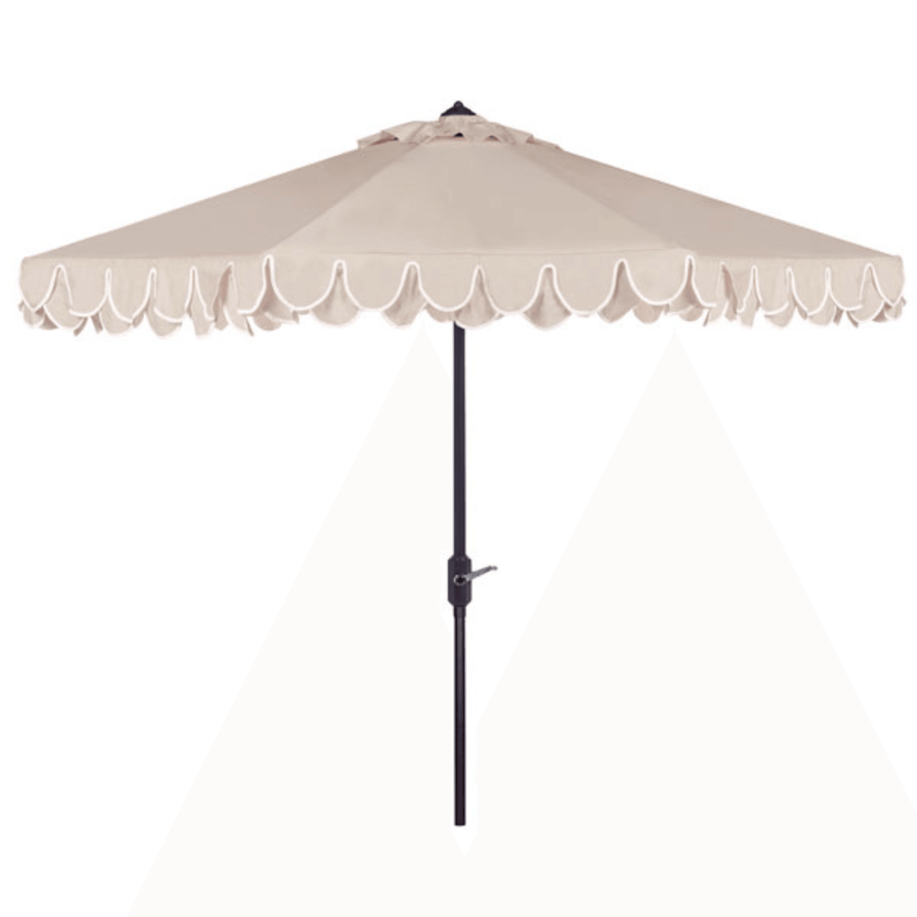 Beige and White Adjustable Outdoor Umbrella With Scalloped Trim - Outdoor Umbrellas - The Well Appointed House