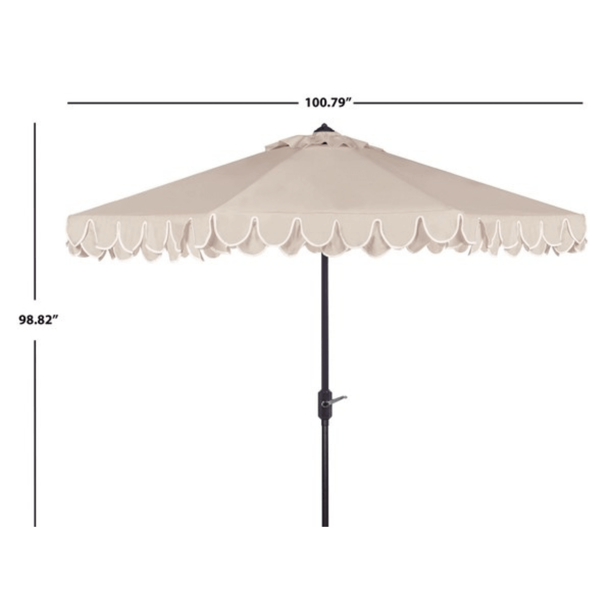 beige patio umbrella with scalloped edge Safavieh 9' UV-Resistant Elegant Valance Auto Tilt Umbrella