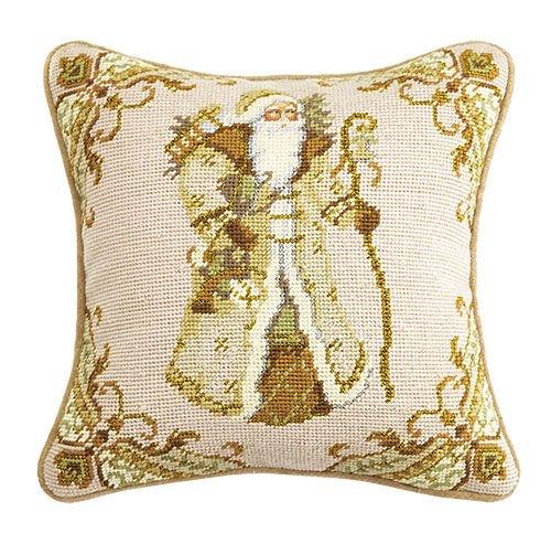 Beige Santa Needlepoint Holiday Pillow - Christmas -  The Well Appointed House