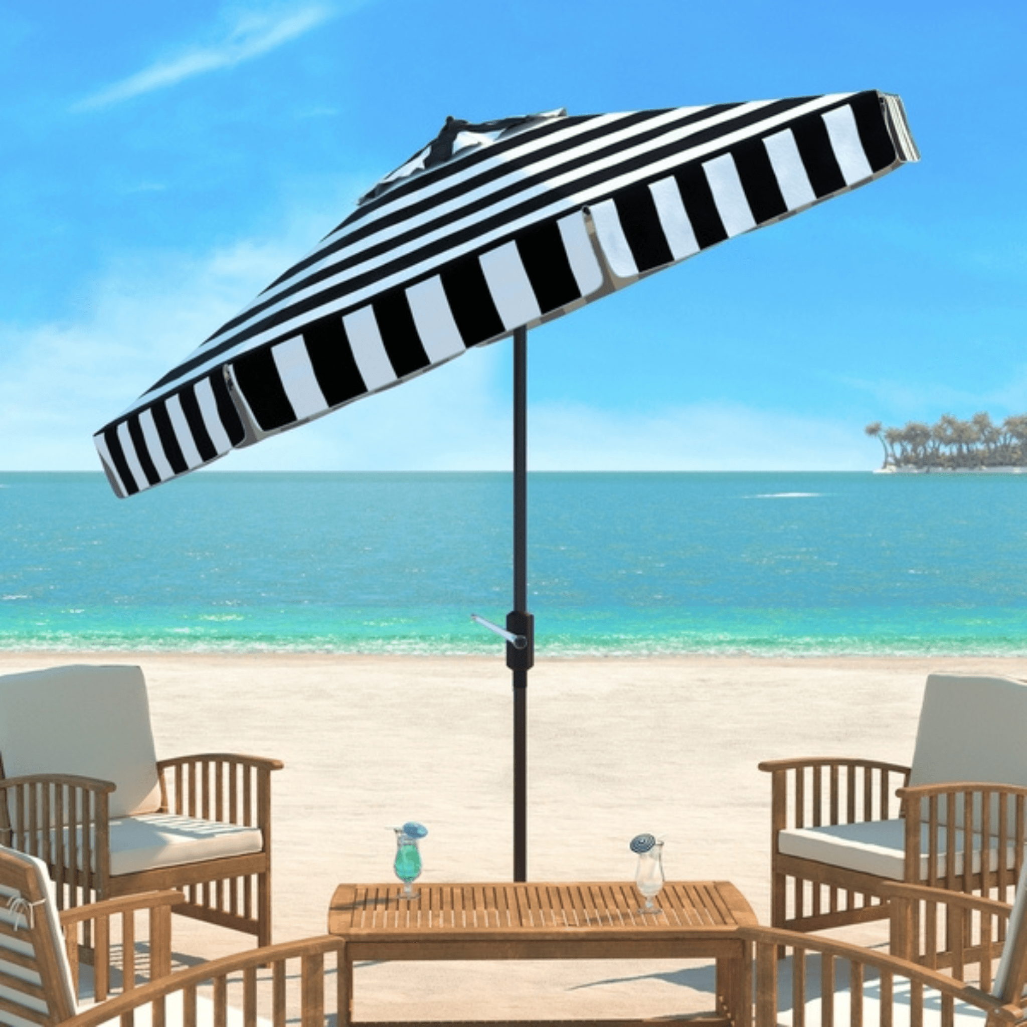 9 foot striped patio umbrella Safavieh 9 ft. Elsa Fashion Line Umbrella, Black/White