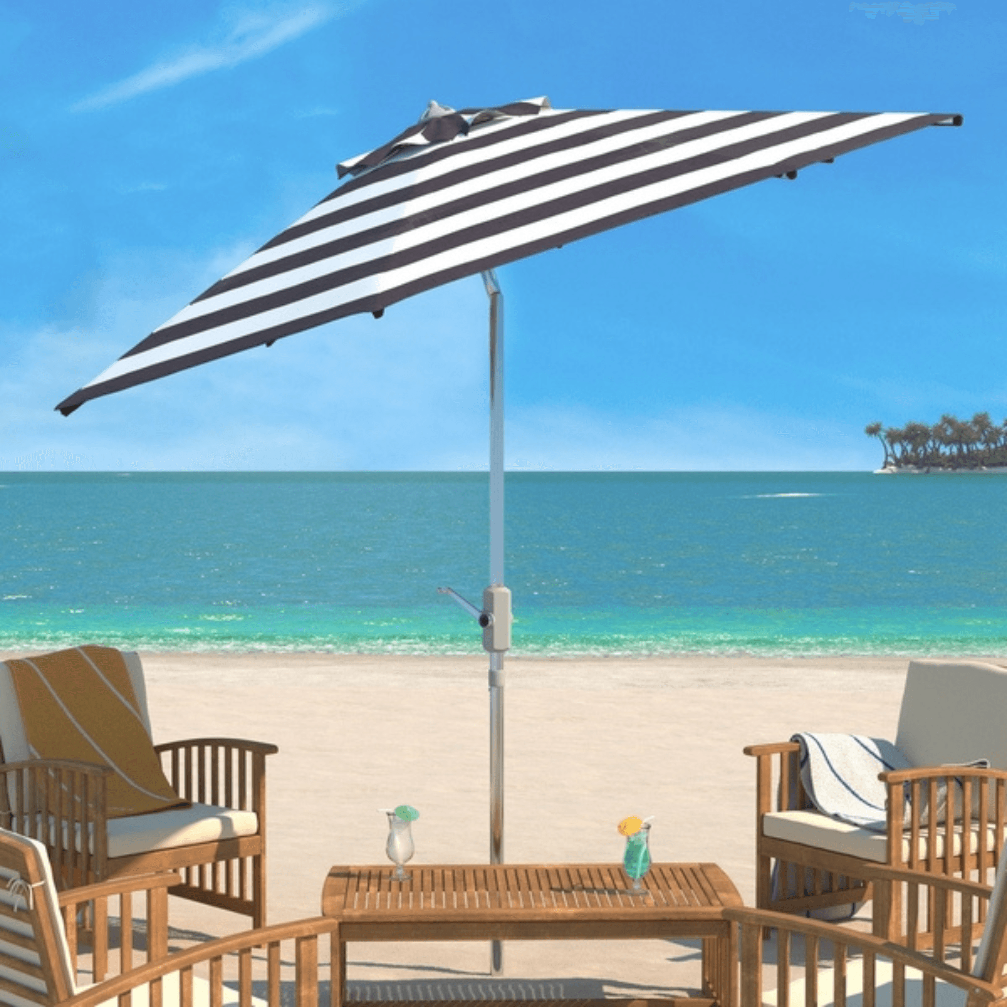 black white umbrella patio Safavieh 9 ft. Iris Fashion Line Umbrella Black & White
