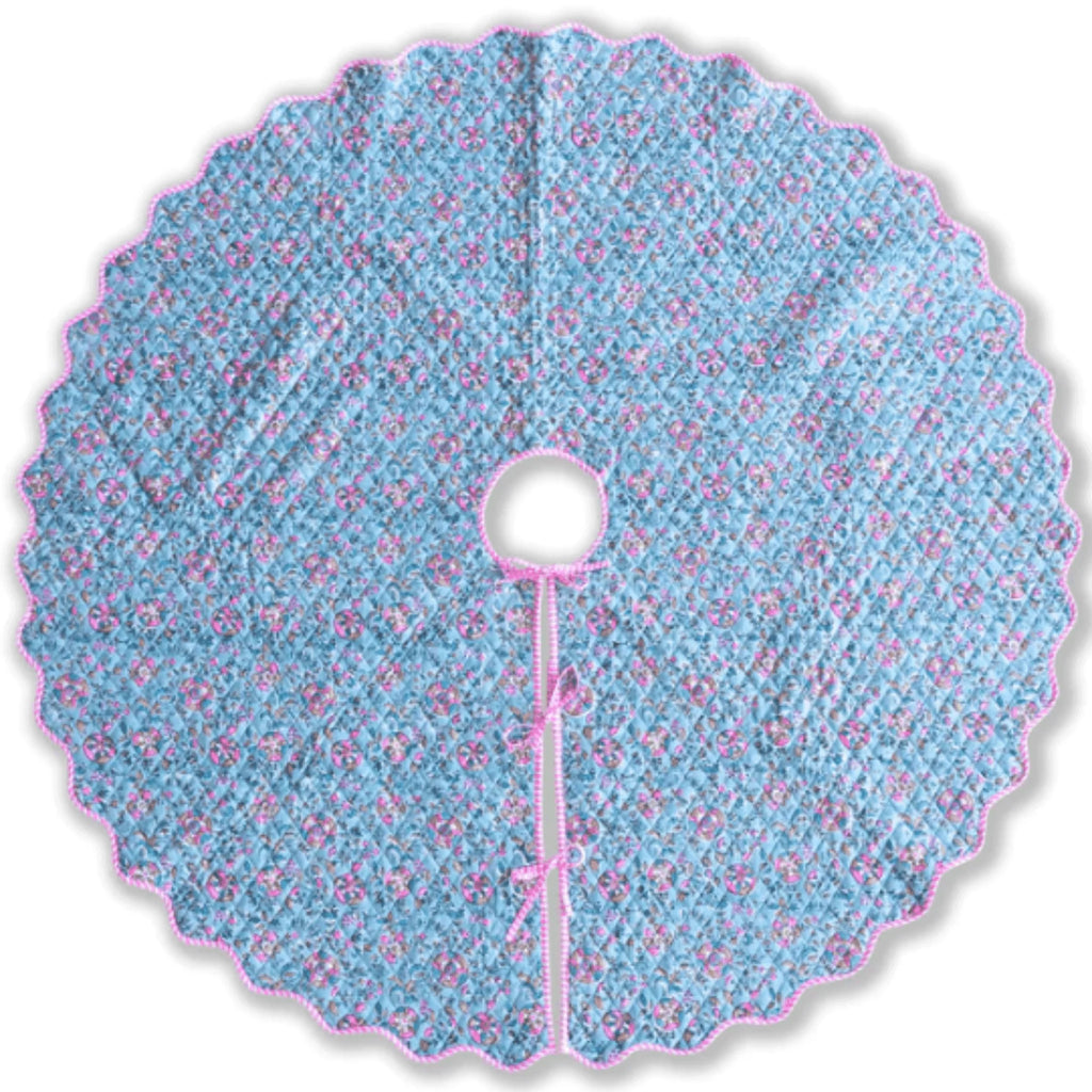 Blue & Pink Floral Merritt Christmas Tree Skirt - Christmas -  The Well Appointed House