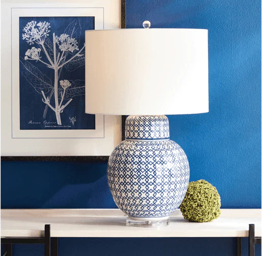 Blue and White Fretwork Table Lamp - Table Lamps - The Well Appointed House