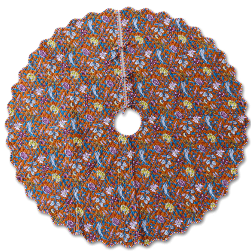 Brown, Blue & Yellow Floral Yadira Christmas Tree Skirt - Christmas -  The Well Appointed House