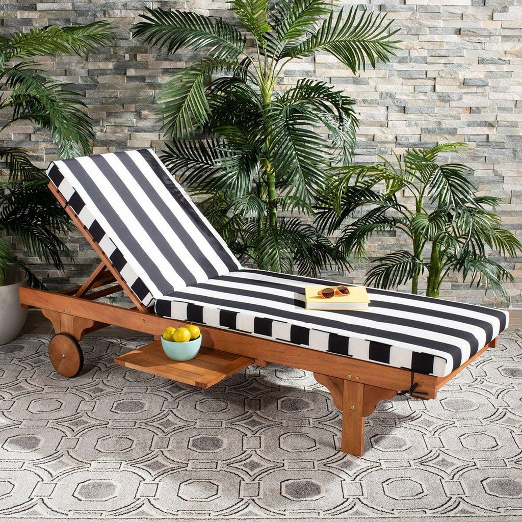 Black and White Striped Outdoor Chaise Lounge With Side Table - Outdoor Chairs & Chaises - The Well Appointed House