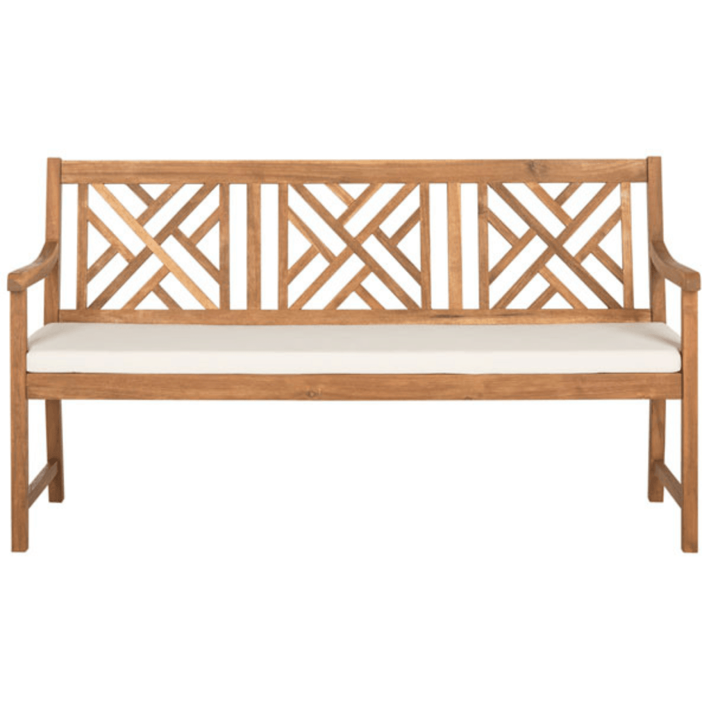 Classic Geometric Trellis Style Bradford 3 Seat Bench in Teak Brown Finish - Garden Stools & Benches - The Well Appointed House