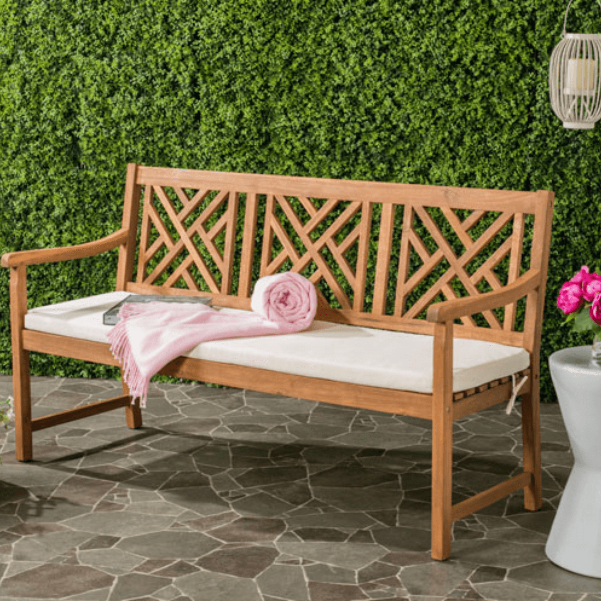 wooden bench trellis Safavieh Brown Bradbury 3-Seat Bench