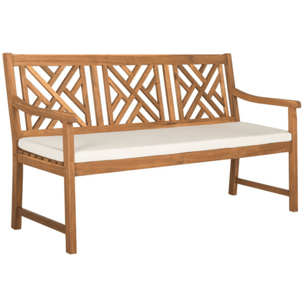 Classic Geometric Trellis Style Bradford 3 Seat Bench in Teak Brown Finish - Garden Stools & Benches - The Well Appointed House