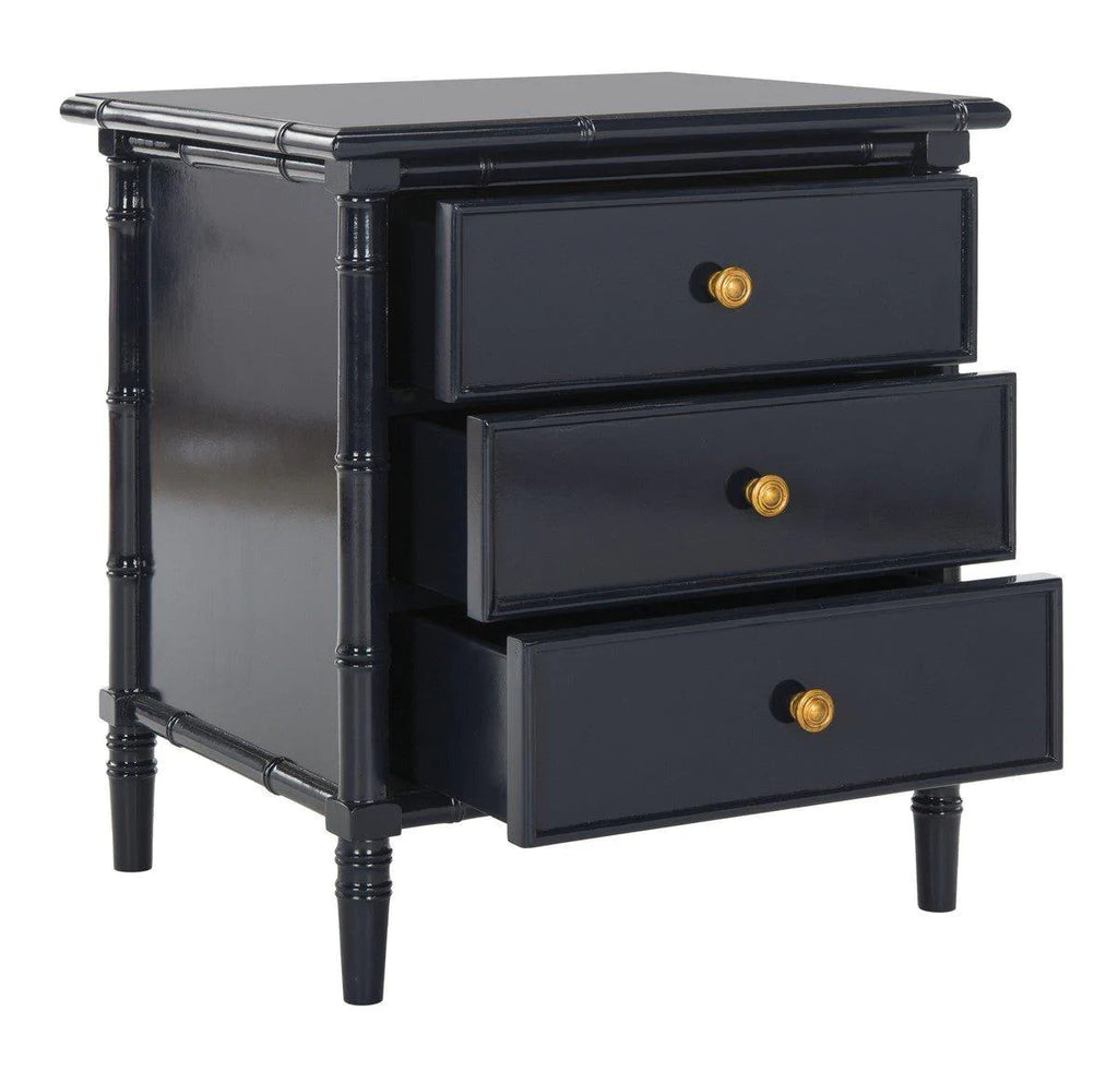 Coastal Three Drawer Drawer Bamboo Nightstand in Navy - Nightstands & Chests -  The Well Appointed House