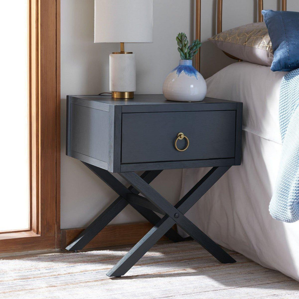 Cross Base One Drawer Contemporary Nightstand in Navy - Nightstands & Chests - The Well Appointed House