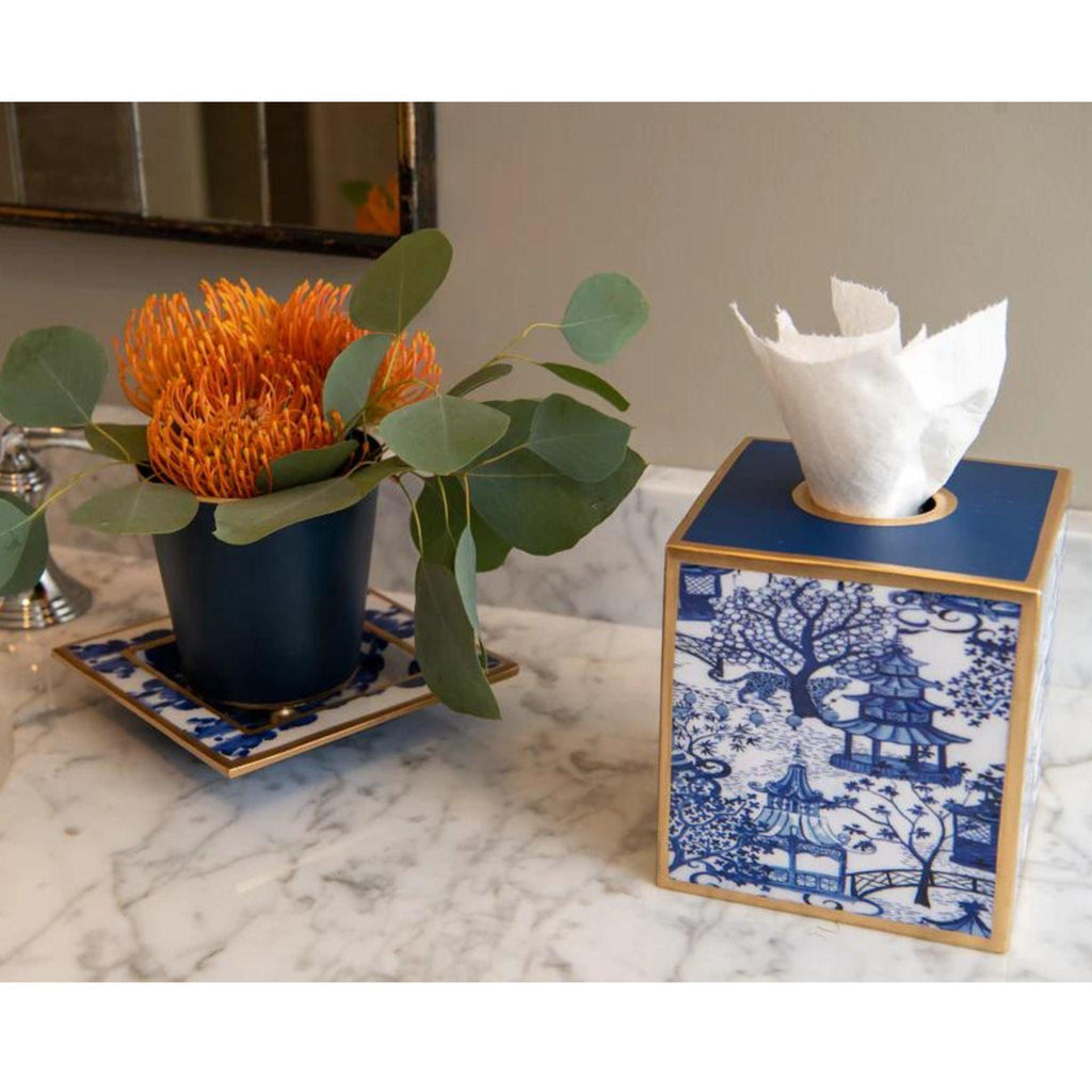 Garden Party Blue and White Enameled Tissue Box Cover - Bath Accessories -  The Well Appointed House