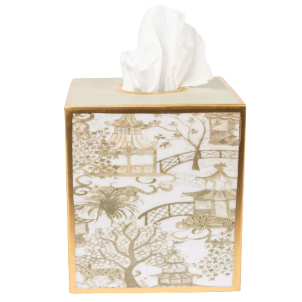 Garden Party Taupe Enameled Tissue Box Cover - Bath Accessories - The Well Appointed House