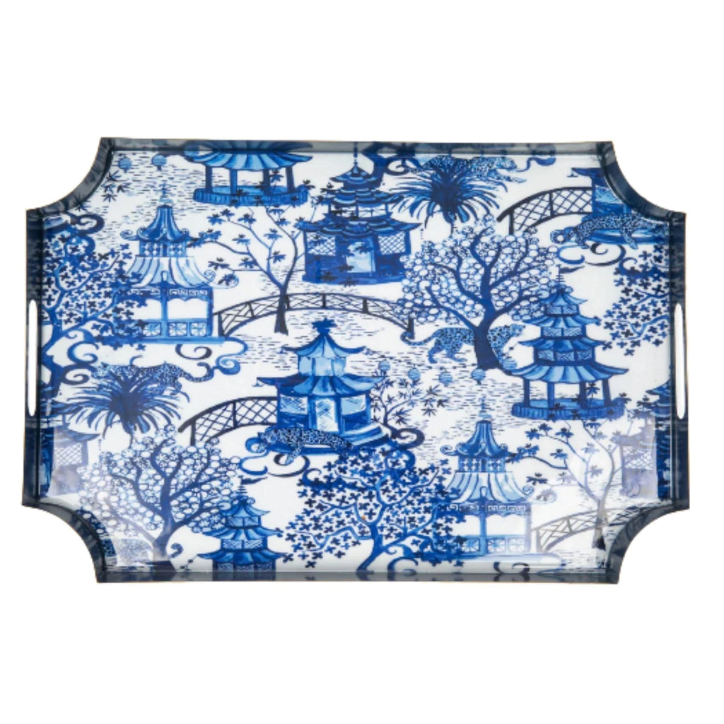 Garden Party Blue and White Enameled Jaye Serving Tray - Decorative Trays -  The Well Appointed House