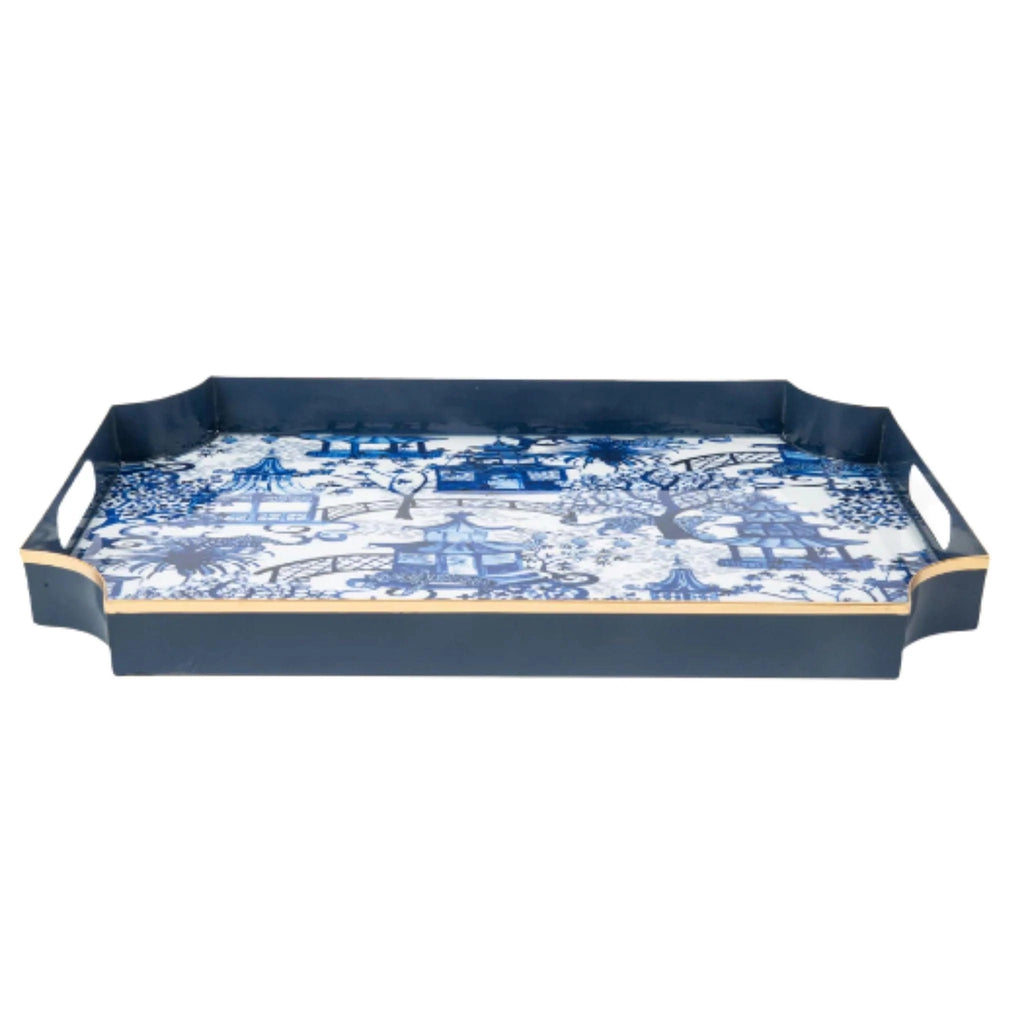 Garden Party Blue and White Enameled Jaye Serving Tray - Decorative Trays -  The Well Appointed House