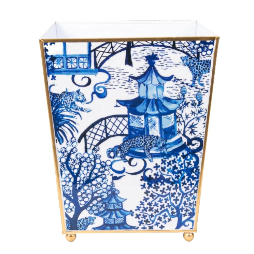 Garden Party Blue and White Enameled Square Wastebasket & Tissue Box Cover Set - Wastebasket -  The Well Appointed House