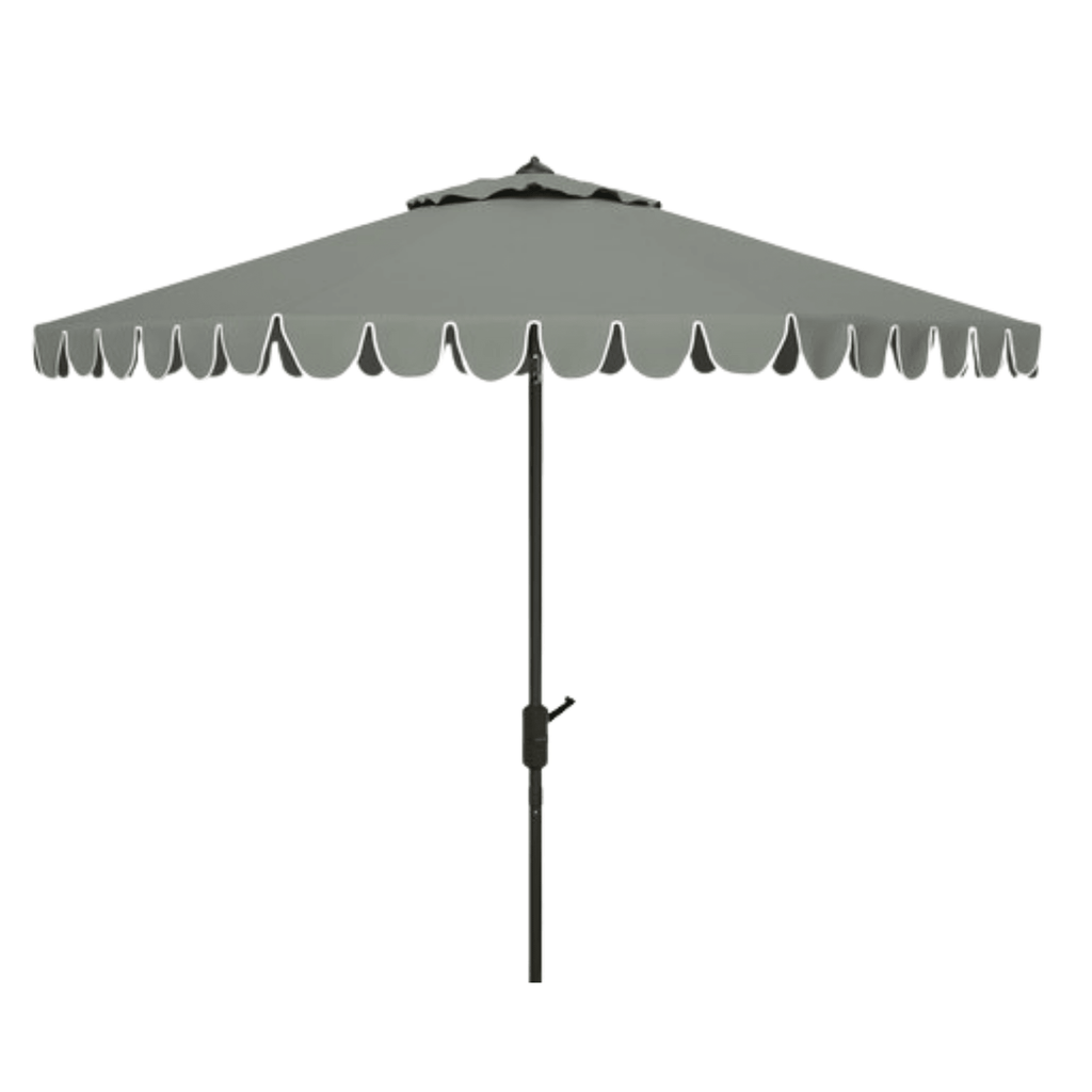 Grey Scalloped Edge 11' Crank Outdoor Patio Umbrella - Outdoor Umbrellas - The Well Appointed House