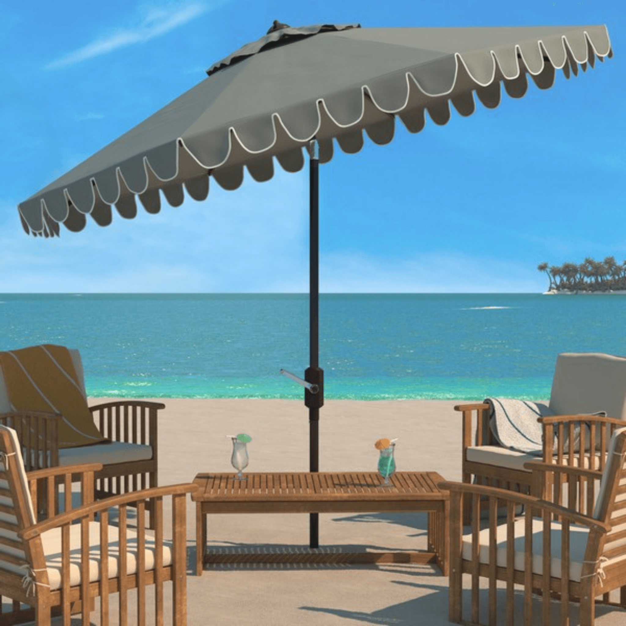 Grey Scalloped Edge 11' Crank Outdoor Patio Umbrella – The Well Appointed House Grey Scalloped Edge 11' Crank Outdoor Patio Umbrella – The Well Appointed House