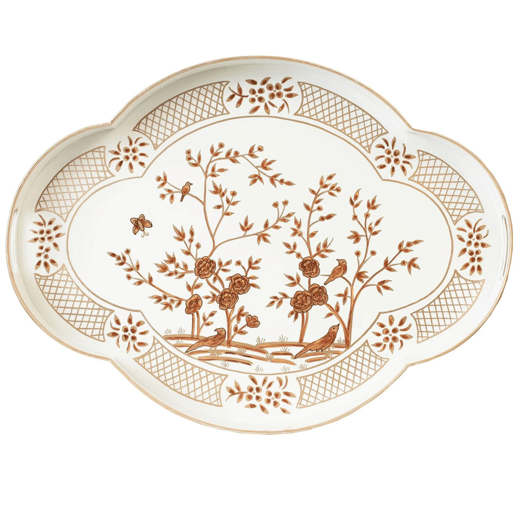 Ivory & Gold Chinoiserie Scalloped Tray - Decorative Trays - The Well Appointed House