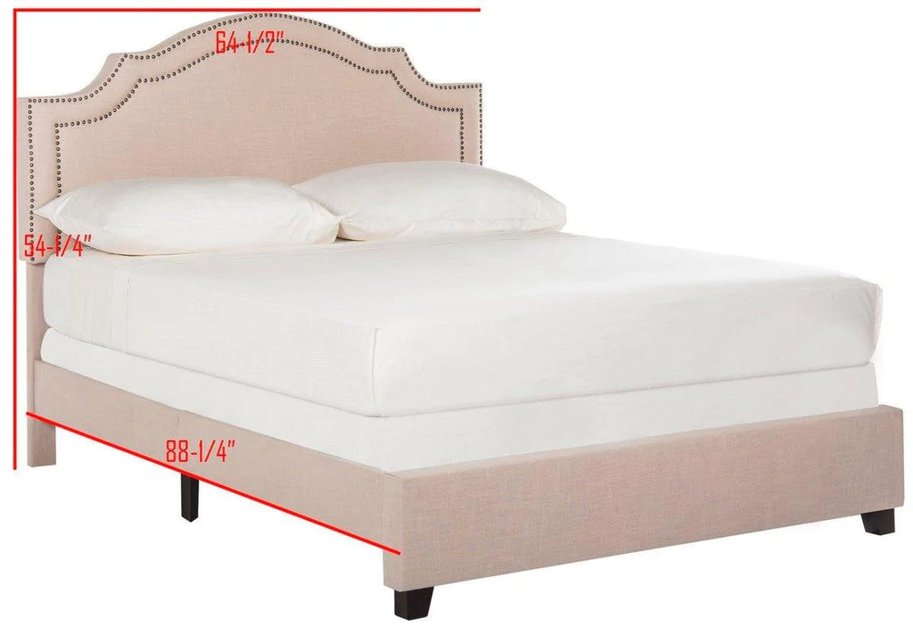 Light Beige Linen Upholstered Full Size Bed With Nailhead Trim - Beds & Headboards - The Well Appointed House