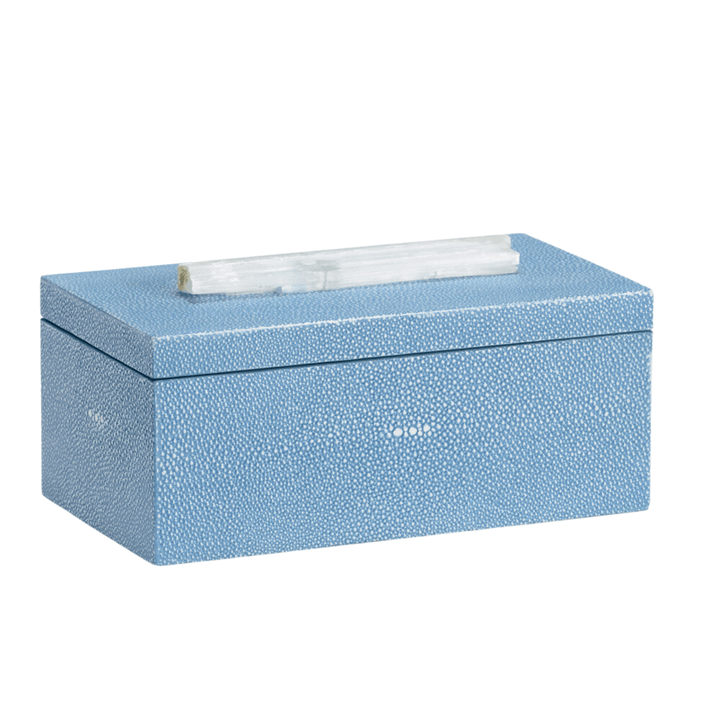 Light Blue Shagreen Jewelry Box With Rock Crystal Handle - Decorative Boxes - The Well Appointed House