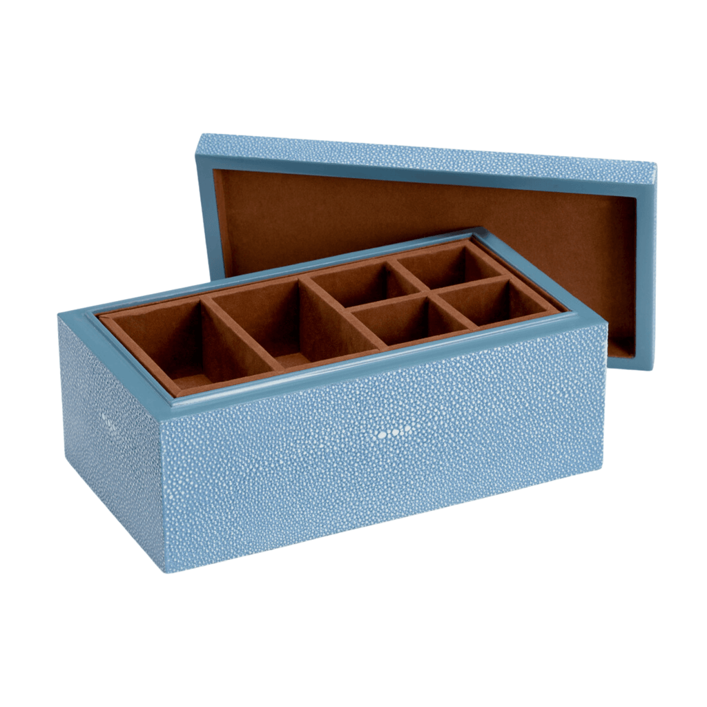 Light Blue Shagreen Jewelry Box With Rock Crystal Handle - Decorative Boxes - The Well Appointed House