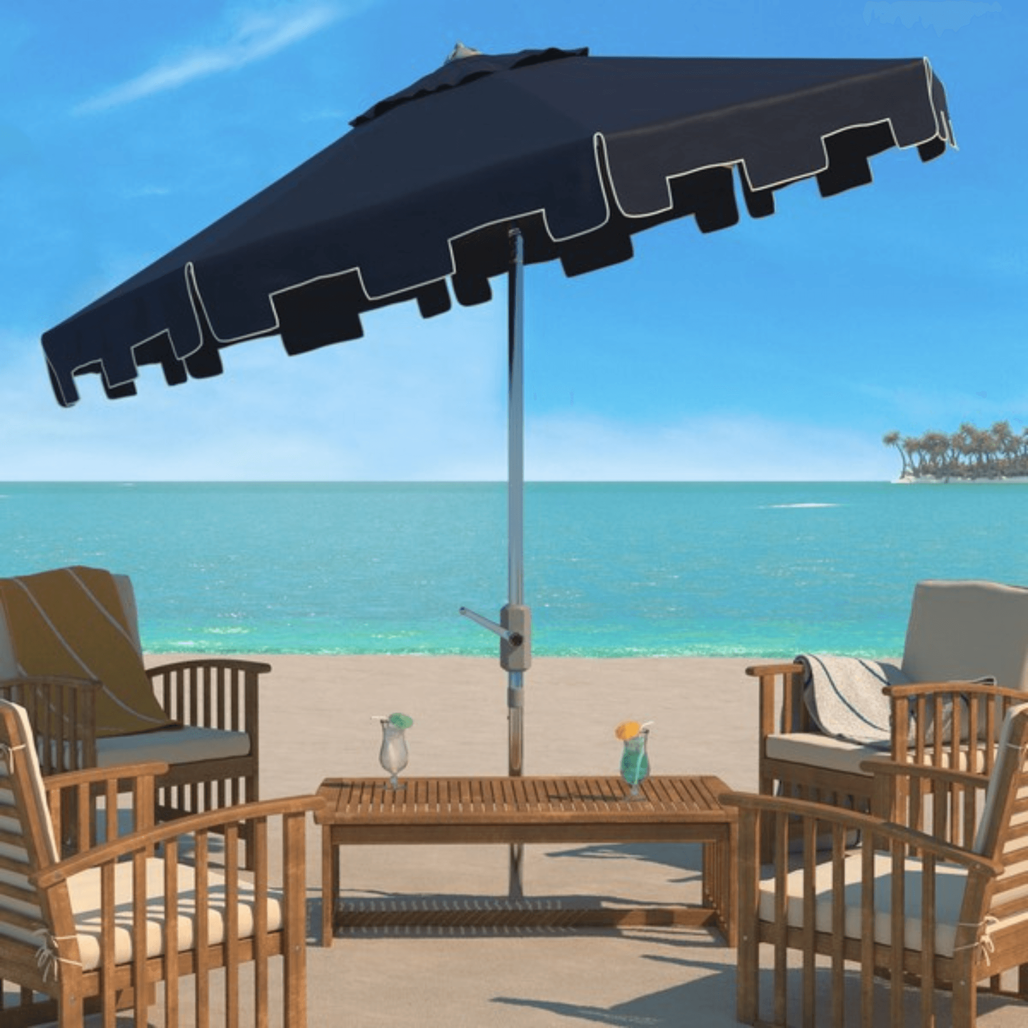 everite grand patio 9 foot umbrella Safavieh Outdoor Zimmerman Market Umbrella, White, 9 ft