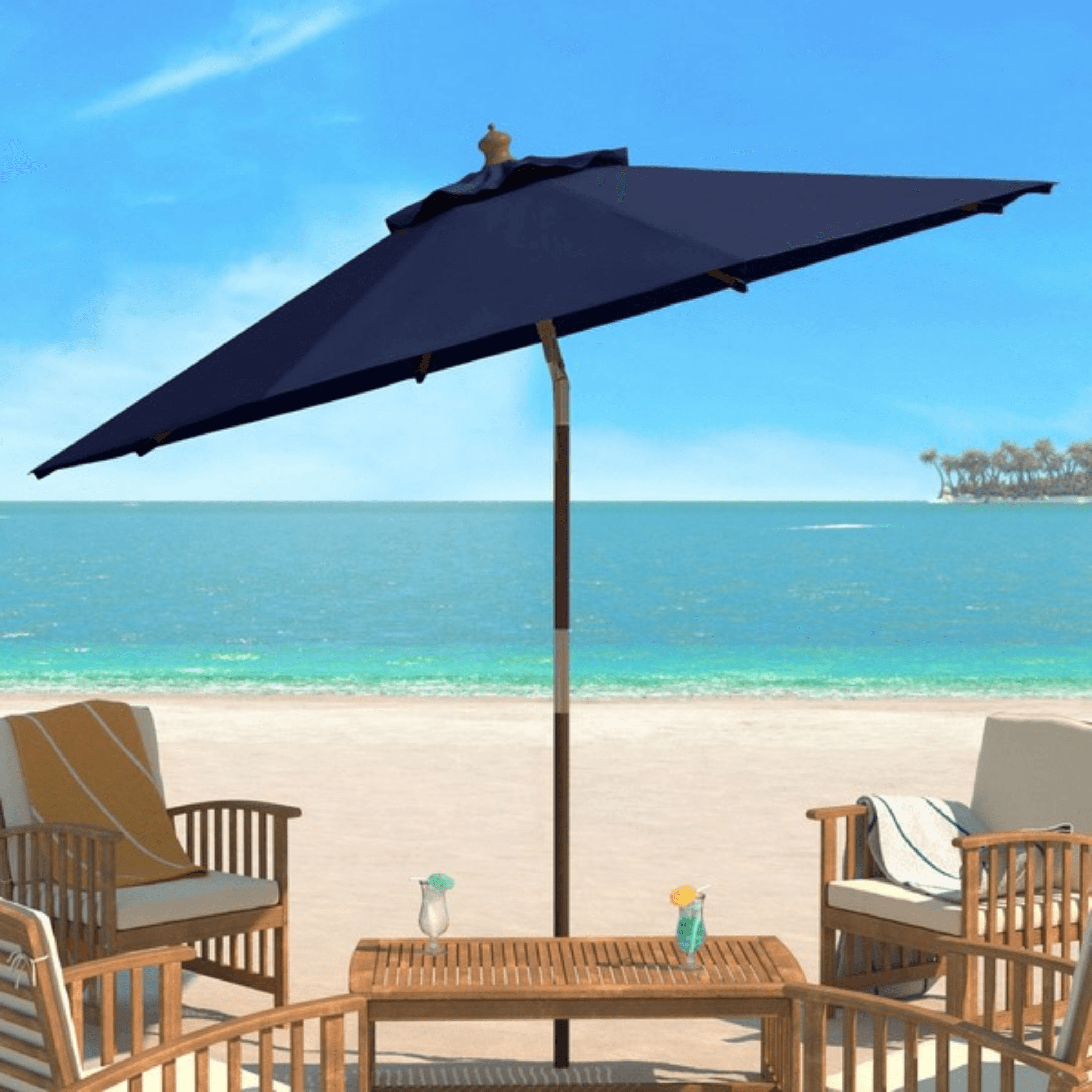 9ft navy blue patio umbrella Cannes 9' Wooden Outdoor Umbrella - Navy