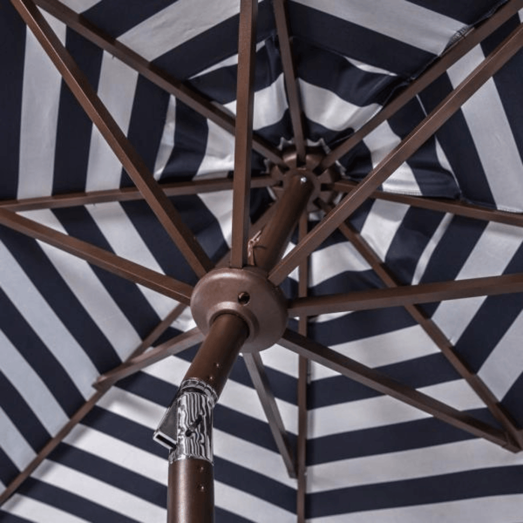 Navy and White Outdoor Crank Umbrella With Striped Interior - Outdoor Umbrellas - The Well Appointed House