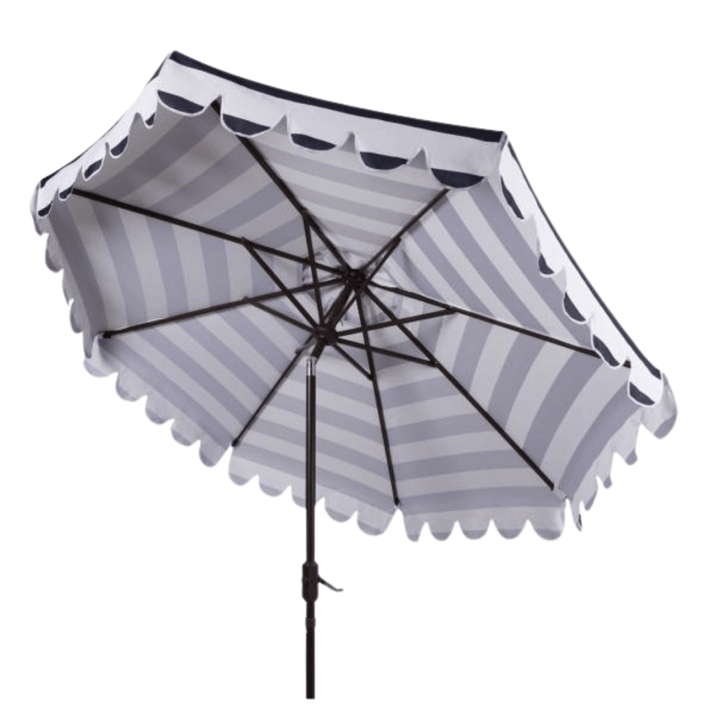Navy and White Striped Umbrella With Scalloped Trim - Outdoor Umbrellas - The Well Appointed House
