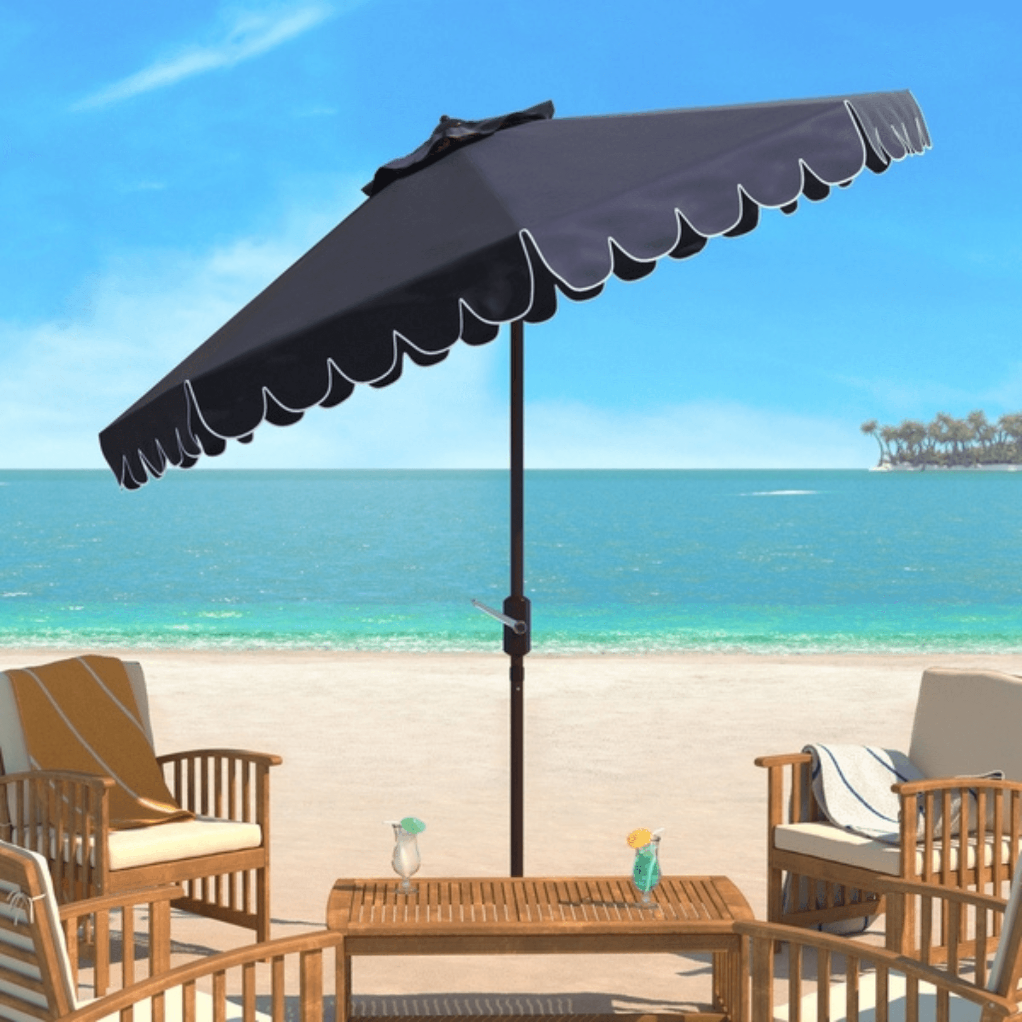 black scalloped patio umbrella Safavieh Venice Single Scallop Outdoor Umbrella