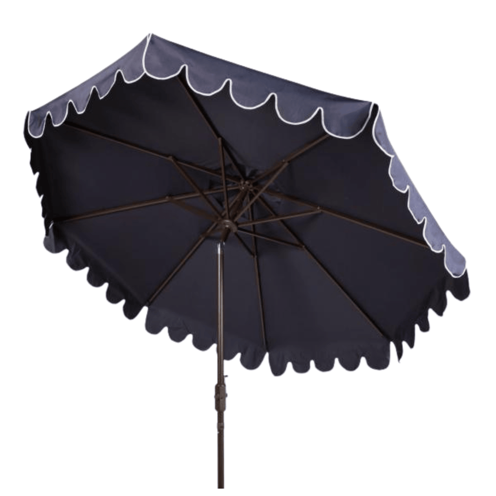 Navy Scalloped Outdoor Umbrella With White Trim - Outdoor Umbrellas - The Well Appointed House