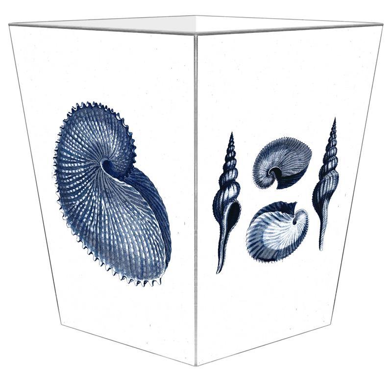 Navy Shells Decoupage Wastebasket and Optional Tissue Box Cover - Wastebasket Sets -  The Well Appointed House