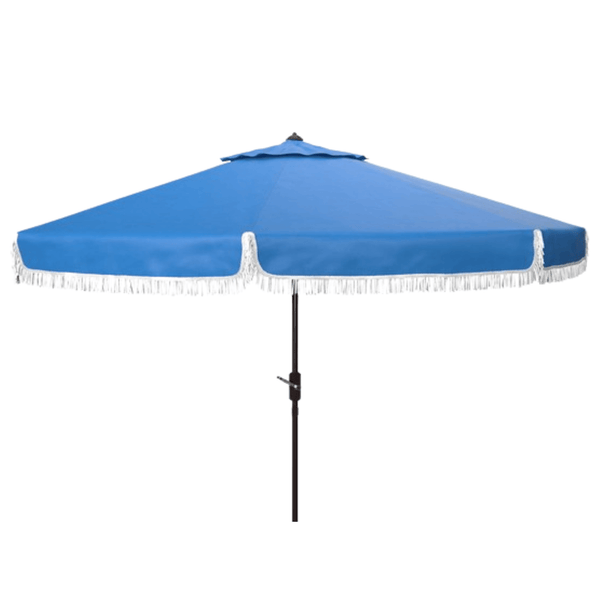 Safavieh Milan Fringe 9Ft Crank Outdoor Push Button Tilt Umbrella