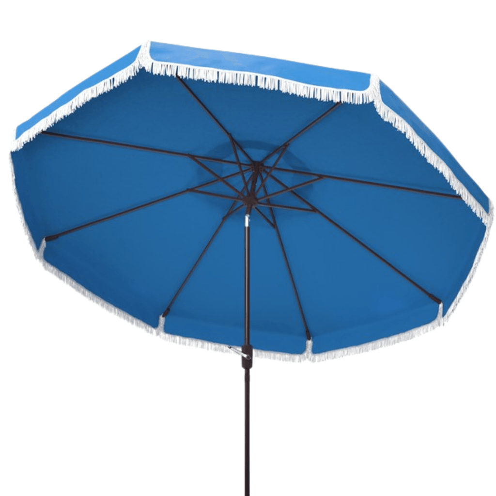 Pacific Blue with White Fringe 9' Crank Outdoor Patio Umbrella - Outdoor Umbrellas - The Well Appointed House