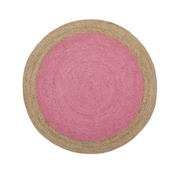 Pink and Natural Round Jute Area Rug - Rugs - The Well Appointed House