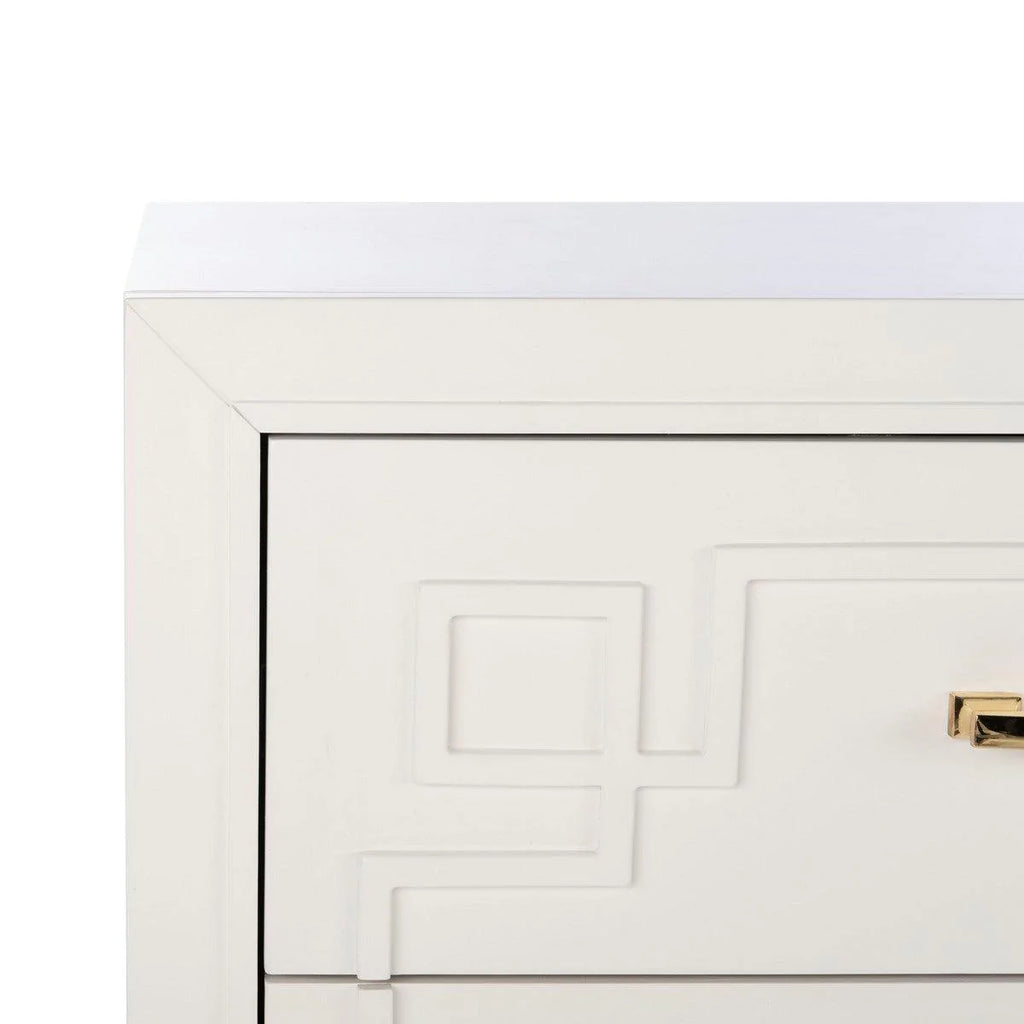 Raised Greek Key Pattern Six Drawer Dresser in White and Brass - Dressers & Armoires - The Well Appointed House