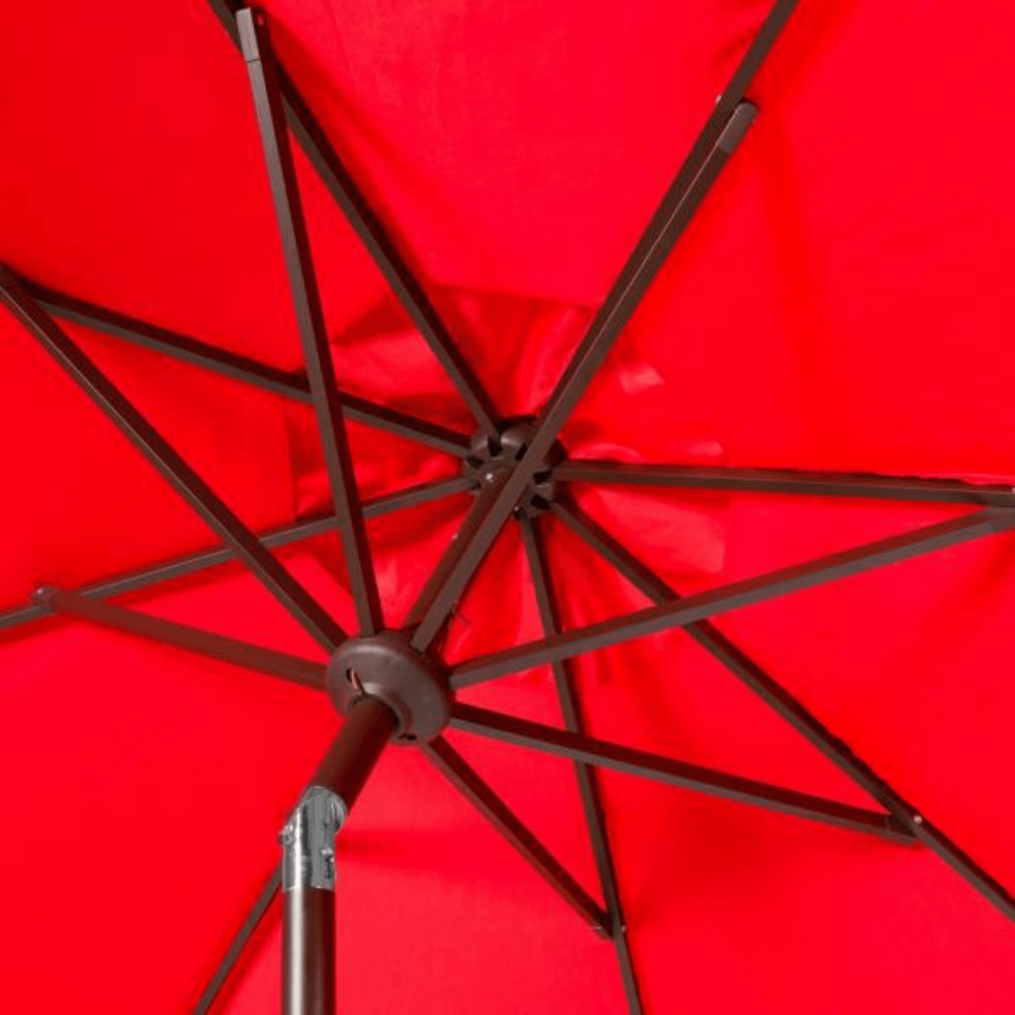 9 ft aluminum patio umbrella in quarry red Safavieh UV Resistant Zimmerman 9 ft Crank Red/ White Market Umbrella