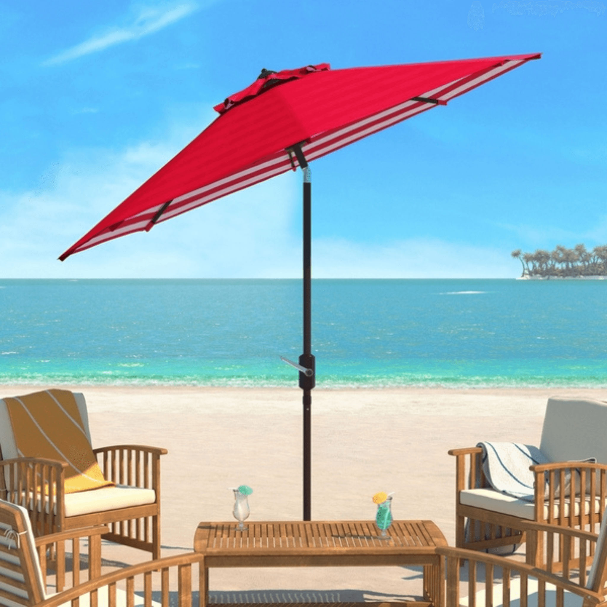 6ft red white striped patio umbrella Safavieh Athens Inside Out Striped 9Ft Crank Outdoor Auto Tilt Umbrella