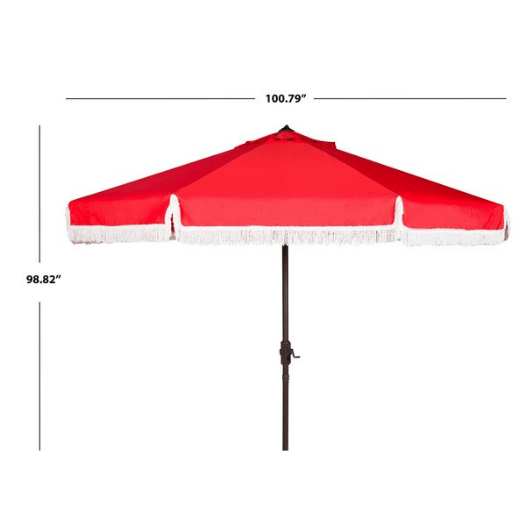 5 5 red patio umbrella Safavieh PAT8008E 9 ft. Milan Fringe Crank Outdoor Push Button Tilt Umbrella, Red & White