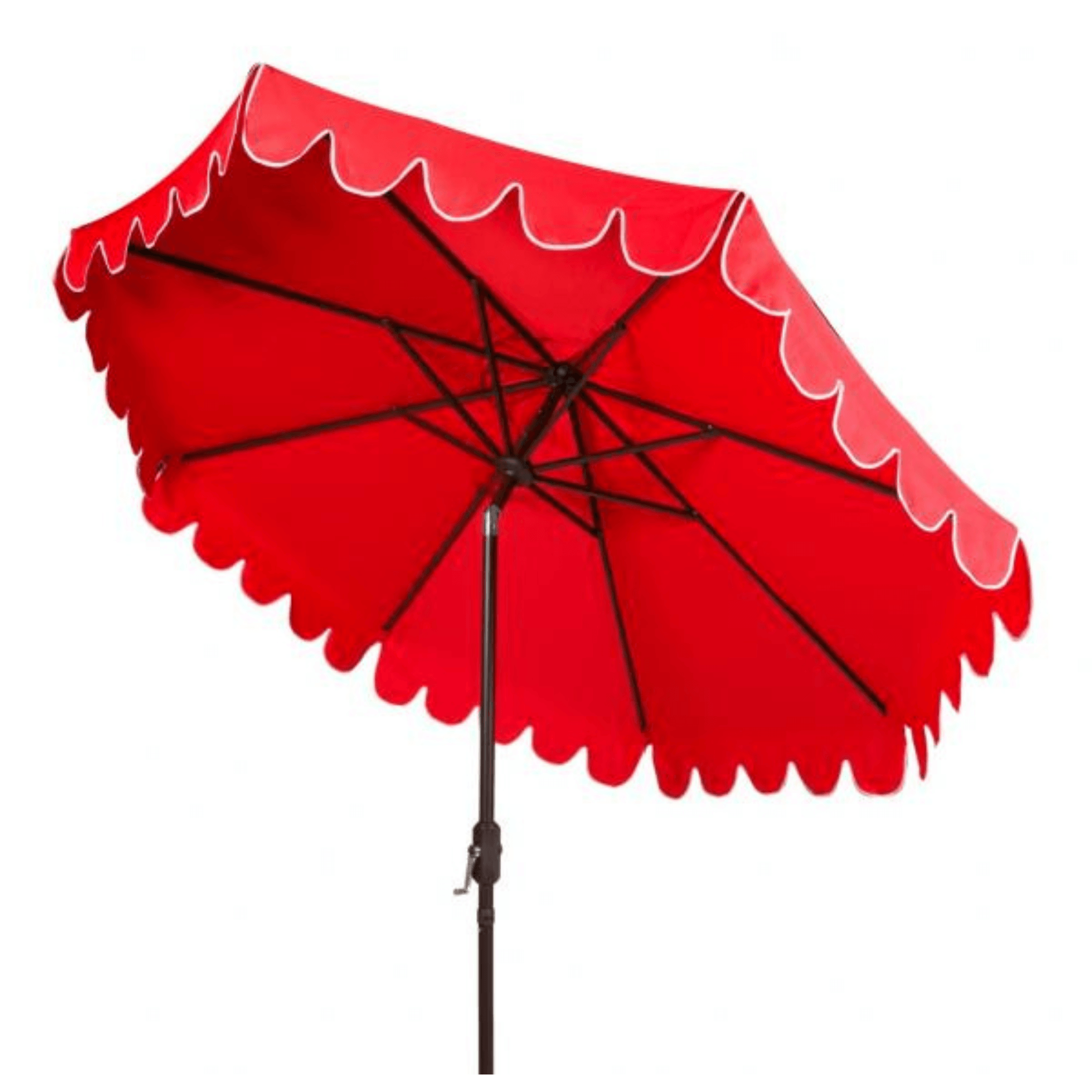 cheap red patio umbrellas Safavieh 9 ft. Venice Single Scallop Crank Outdoor Push Button Tilt Umbrella Red & White
