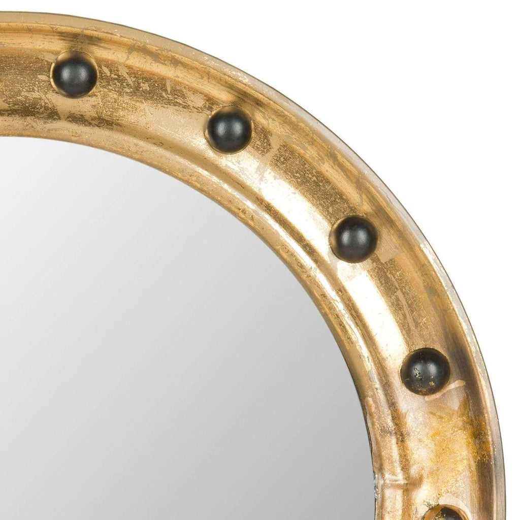 Round Nautical Gold Mirror With Black Faux Nailheads - Wall Mirrors -  The Well Appointed House
