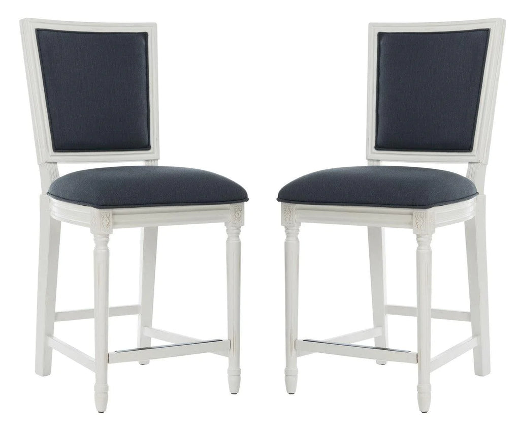 Set of 2 Distressed White and Navy French Counter Stools - Bar & Counter Stools -  The Well Appointed House