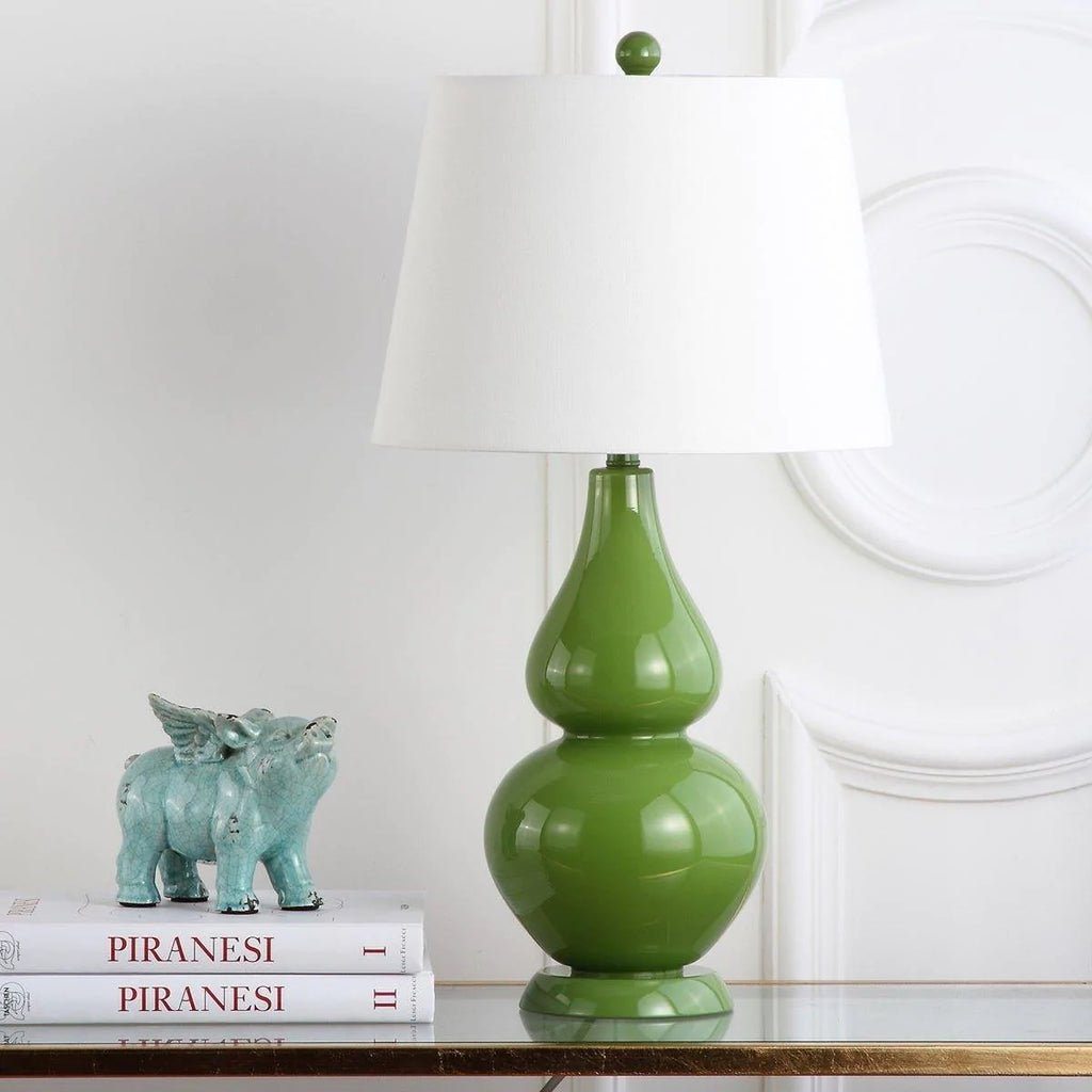 Set of 2 Glossy Double Gourd Table Lamps in Fern Green - Table Lamps -  The Well Appointed House