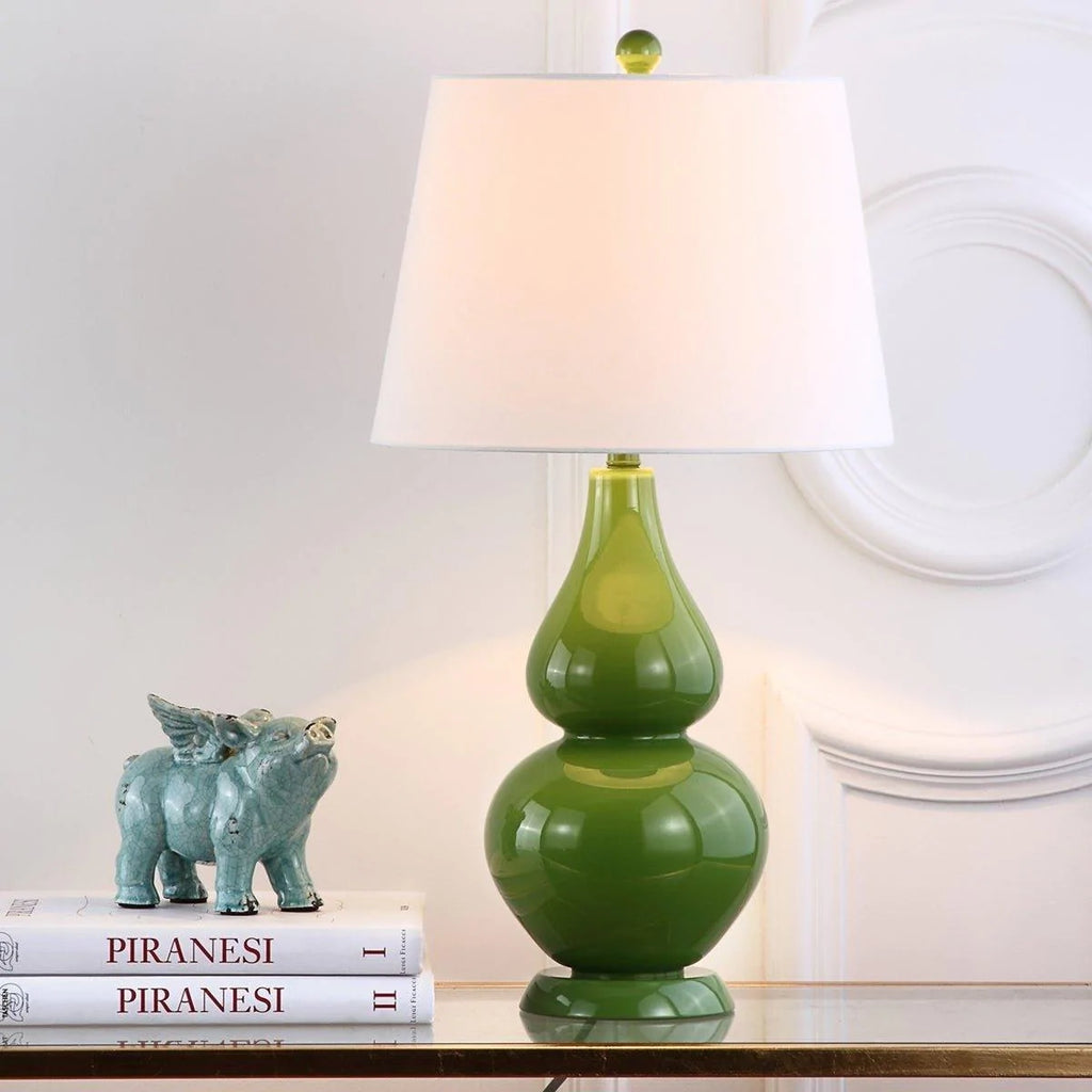 Set of 2 Glossy Double Gourd Table Lamps in Fern Green - Table Lamps -  The Well Appointed House