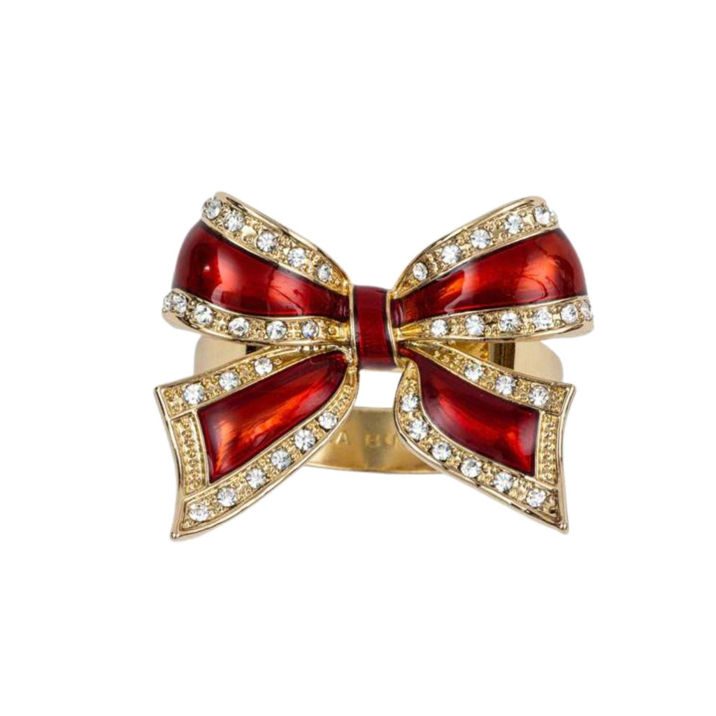 Set of Four Red Enamel Bow Skinny Napkin Rings - Placemats & Napkin Rings -  The Well Appointed House