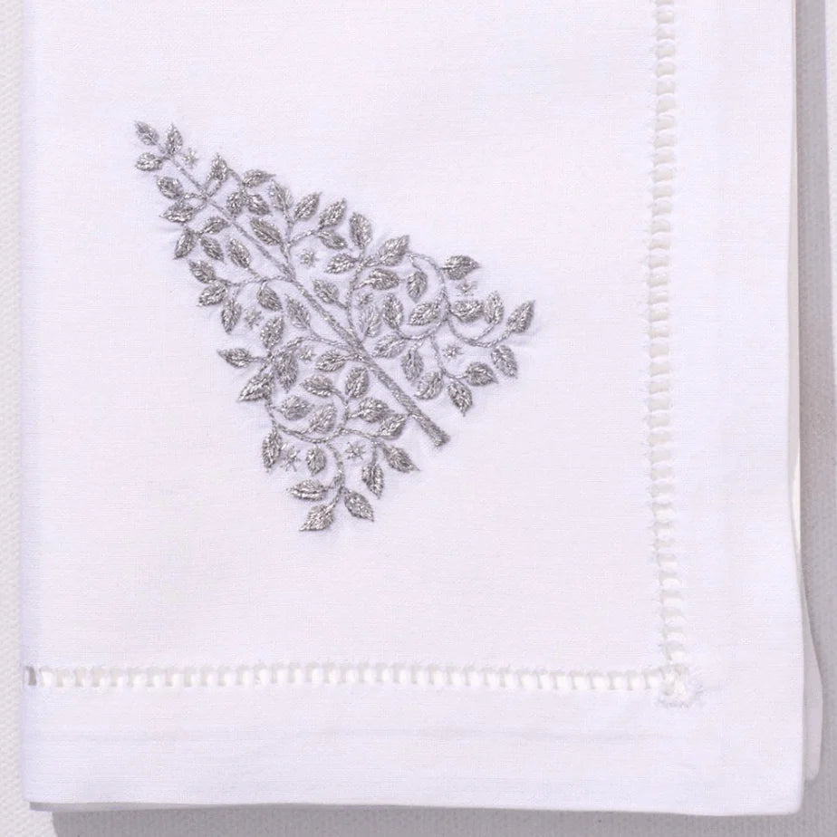 Silver Mod Christmas Tree Dinner Napkin- Set of 4 - Dinner Napkins -  The Well Appointed House