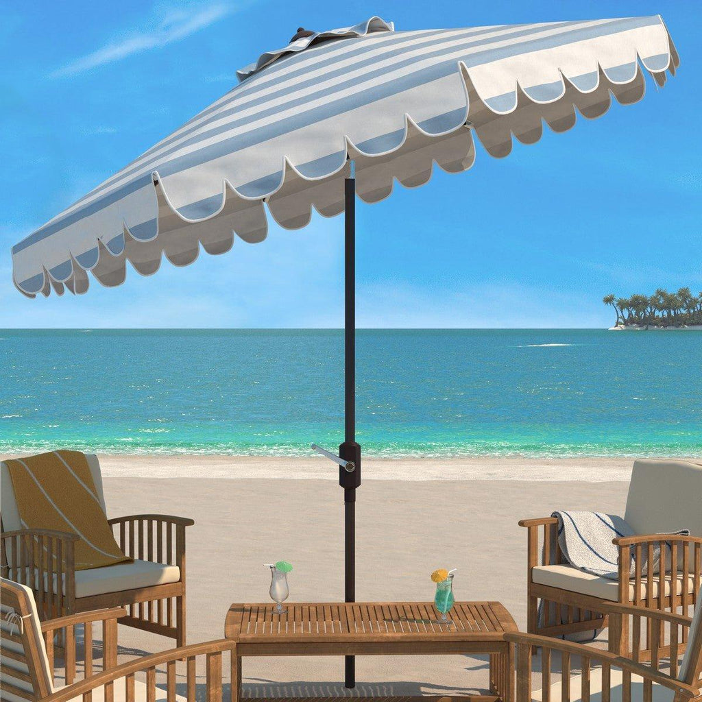 Sky Blue & White Striped Scalloped Edge 9' Outdoor Patio Umbrella- POSSIBLE COLOR CHANGE-WAITING FOR NEW PHOTO - Outdoor Umbrellas -  The Well Appointed House