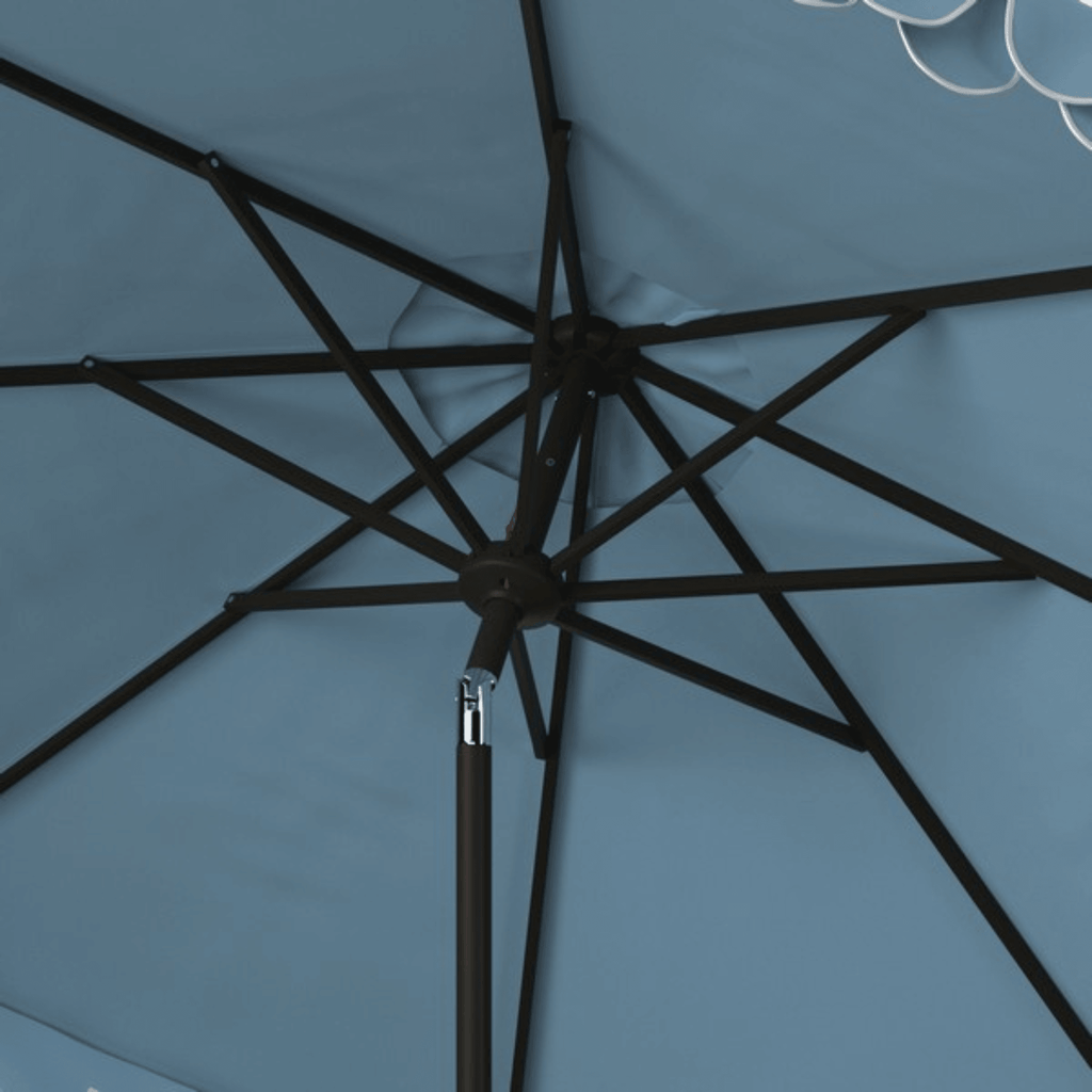Sky Blue Scalloped Edge Auto Tilt 9' Outdoor Patio Umbrella - Outdoor Umbrellas - The Well Appointed House
